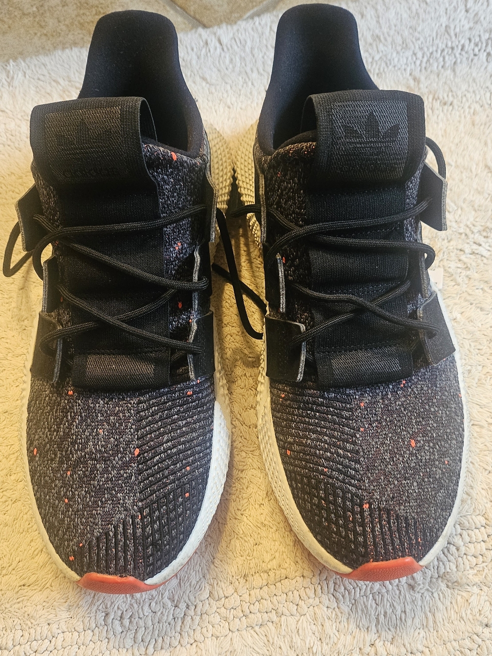 adidas Black Knit Athletic Sneakers with Red Speckle Accents